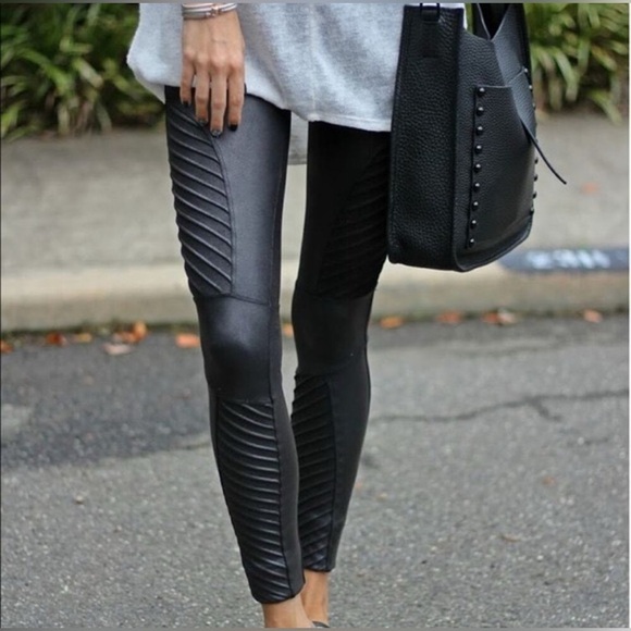 SPANX Black Faux Leather Moto Leggings M - Picture 2 of 7